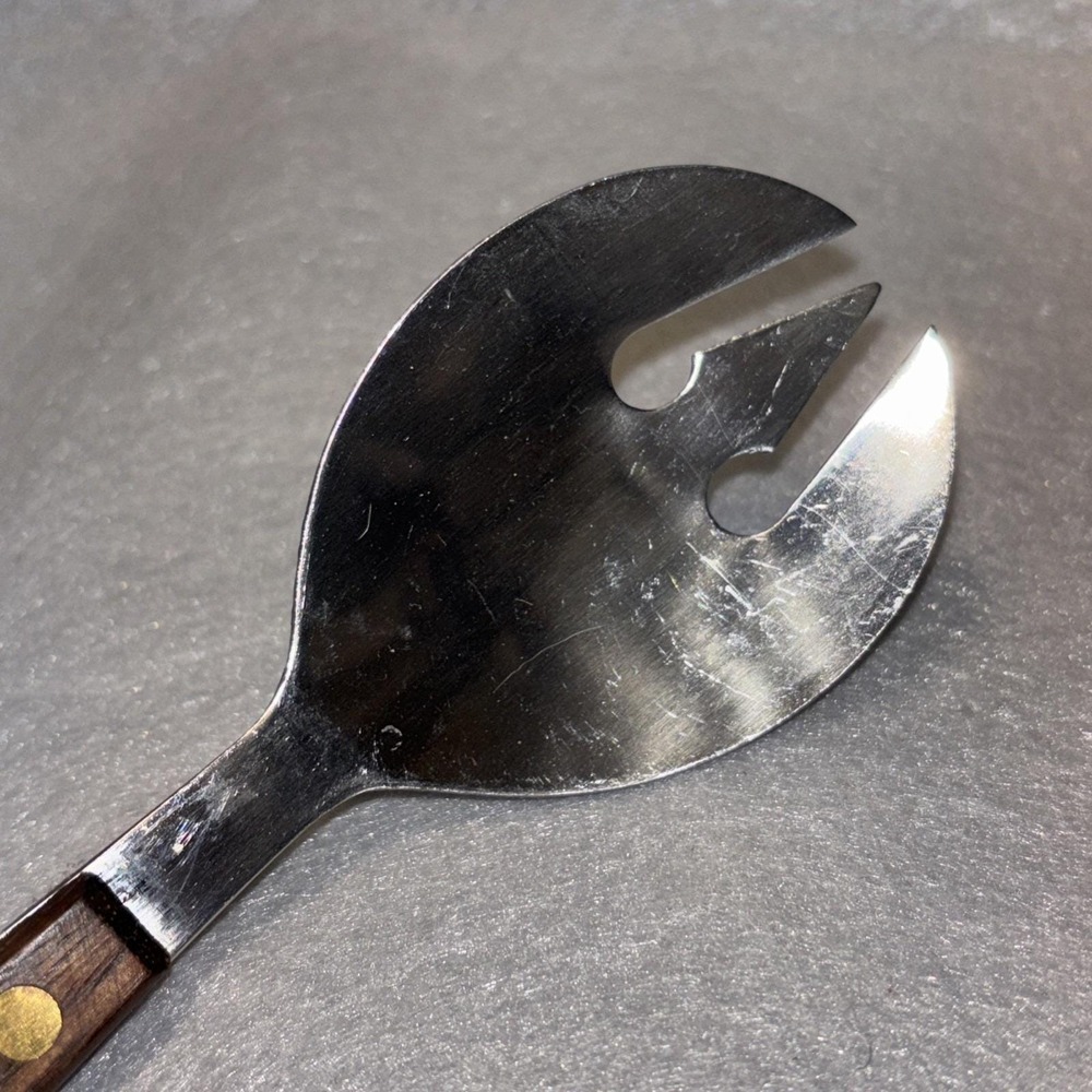 Vintage MCM Salad Serving Fork Extra Long Wood Handle 13 InchStainless Japan - Picture 2 of 16